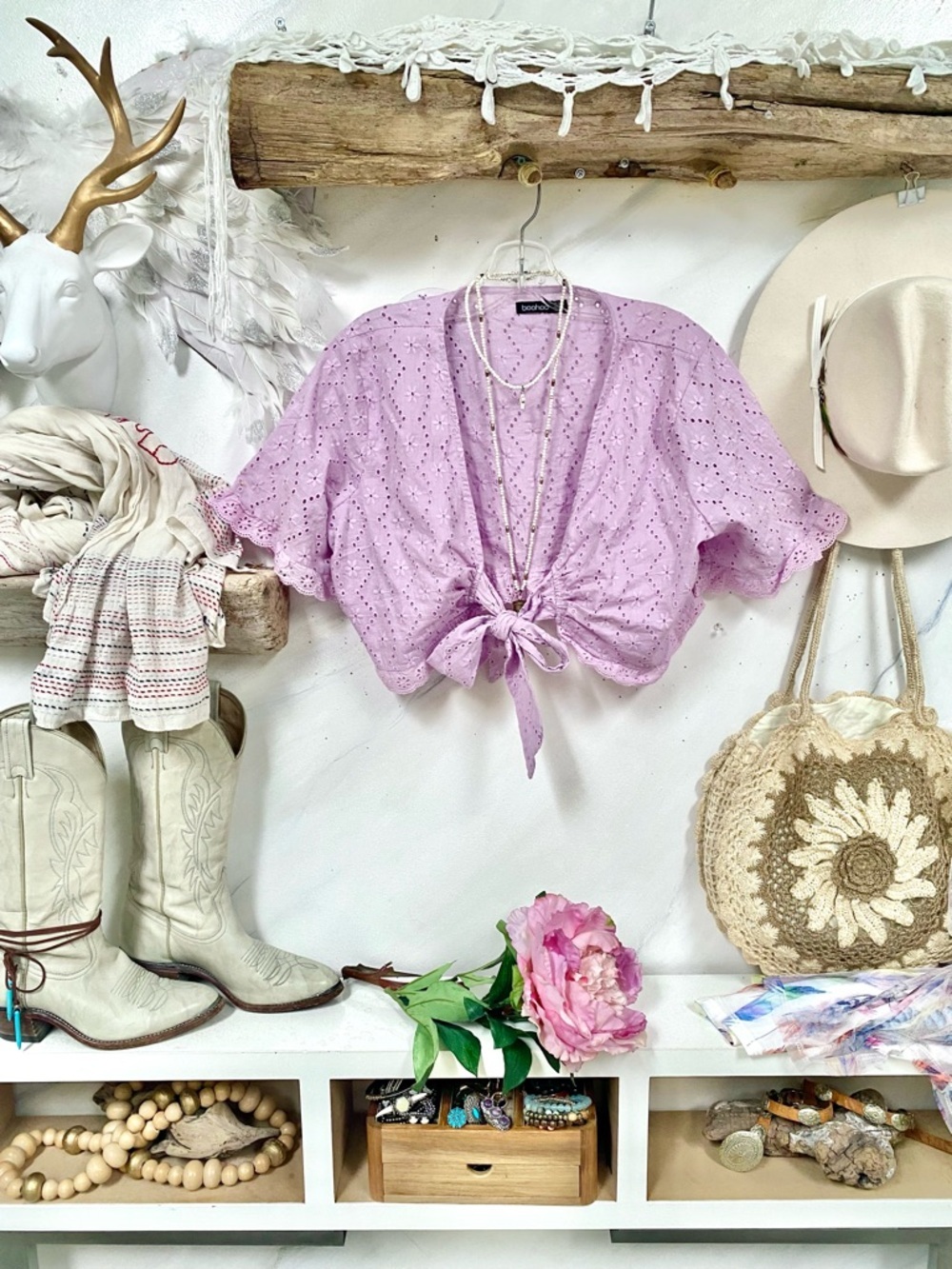 Lavender dream eye-lit boho cover up w shabby chic hippy western Gypsy vibe